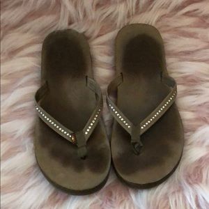 Rainbow sandals with diamond detail.